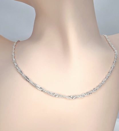 Solid 925 Sterling Silver Diamond Cut Singapore Chain, Twisted Wave Link Sparkle Necklace for Men & Women, Dainty Ripple Pendant Chain