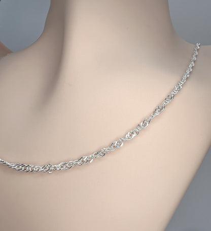 Solid 925 Sterling Silver Diamond Cut Singapore Chain, Twisted Wave Link Sparkle Necklace for Men & Women, Dainty Ripple Pendant Chain
