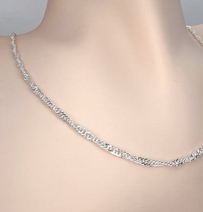 Solid 925 Sterling Silver Diamond Cut Singapore Chain, Twisted Wave Link Sparkle Necklace for Men & Women, Dainty Ripple Pendant Chain
