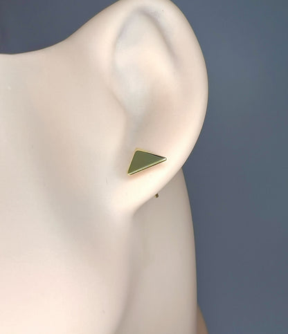 Gold Plated 925 Sterling Silver Geometric Stud Earrings, Custom Engraved Initial Studs Minimalist Heart Triangle Oval Earrings Gift For Her