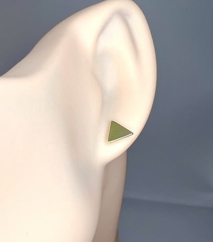 Gold Plated 925 Sterling Silver Geometric Stud Earrings, Custom Engraved Initial Studs Minimalist Heart Triangle Oval Earrings Gift For Her