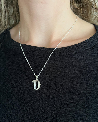 Custom Cursive Initial Necklace 925 Sterling Silver, Personalized Retro Script Letter Pendant, 1970s Style Monogram Gift for Her