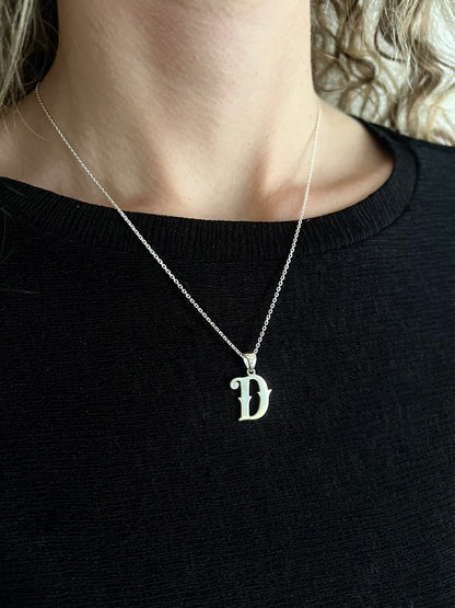 Custom Cursive Initial Necklace 925 Sterling Silver, Personalized Retro Script Letter Pendant, 1970s Style Monogram Gift for Her
