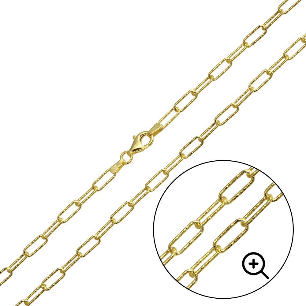 Textured Mesh Paperclip Chain 925 Sterling Silver, Diamond Cut Elongated Link Necklace, 14K Gold Plated or Rhodium Plated Streetwear
