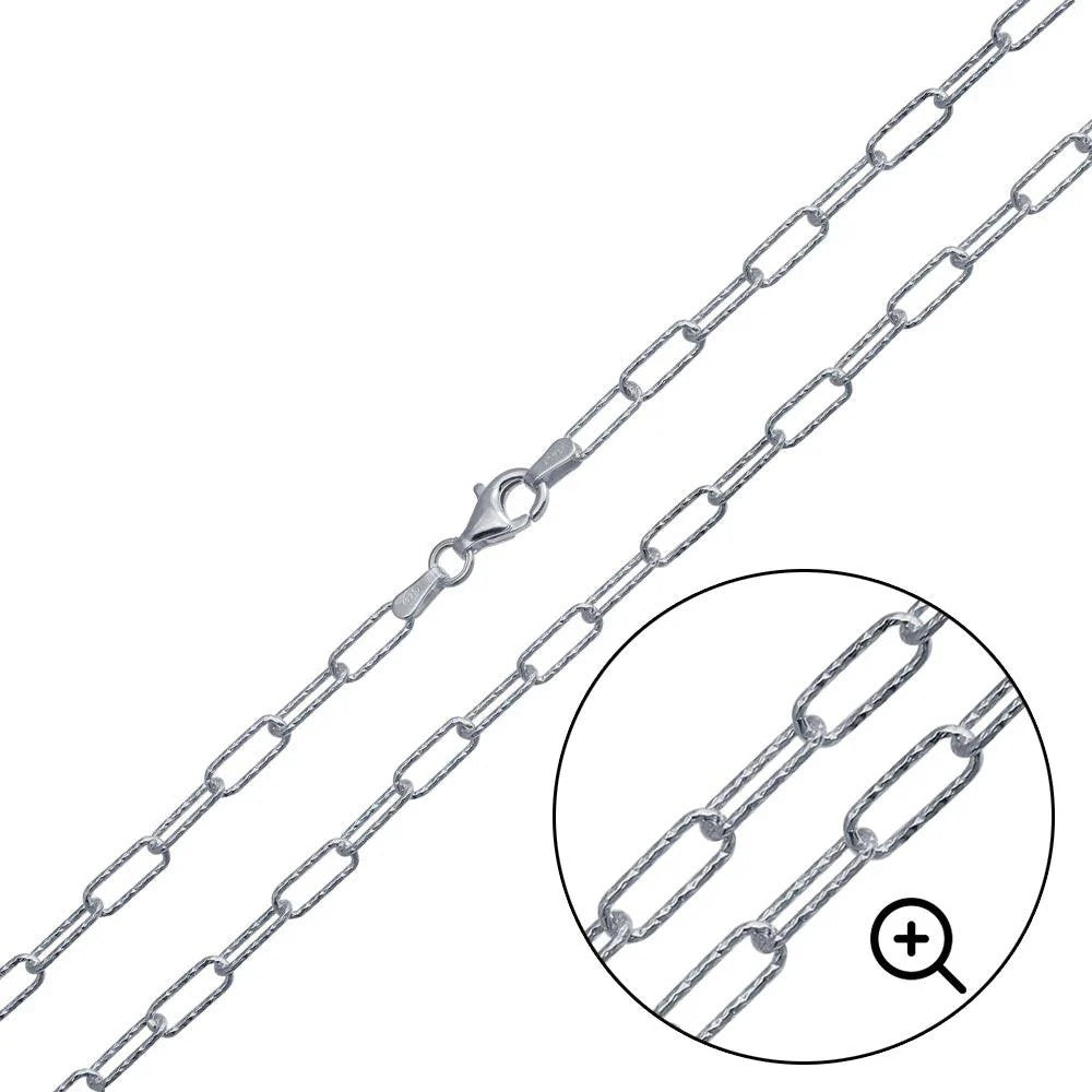 Textured Mesh Paperclip Chain 925 Sterling Silver, Diamond Cut Elongated Link Necklace, 14K Gold Plated or Rhodium Plated Streetwear