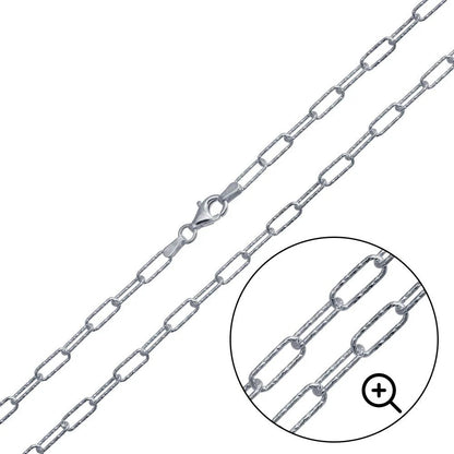 Textured Mesh Paperclip Chain 925 Sterling Silver, Diamond Cut Elongated Link Necklace, 14K Gold Plated or Rhodium Plated Streetwear