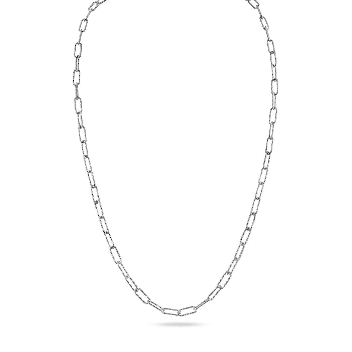 Textured Mesh Paperclip Chain 925 Sterling Silver, Diamond Cut Elongated Link Necklace, 14K Gold Plated or Rhodium Plated Streetwear