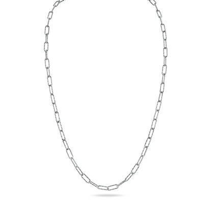 Textured Mesh Paperclip Chain 925 Sterling Silver, Diamond Cut Elongated Link Necklace, 14K Gold Plated or Rhodium Plated Streetwear