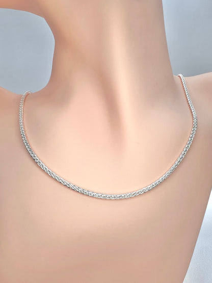 Solid 925 Sterling Silver Wheat Chain, Woven Spiga Link Necklace for Men & Women, Premium Solid Silver Braided Chain for Charms and Crosses