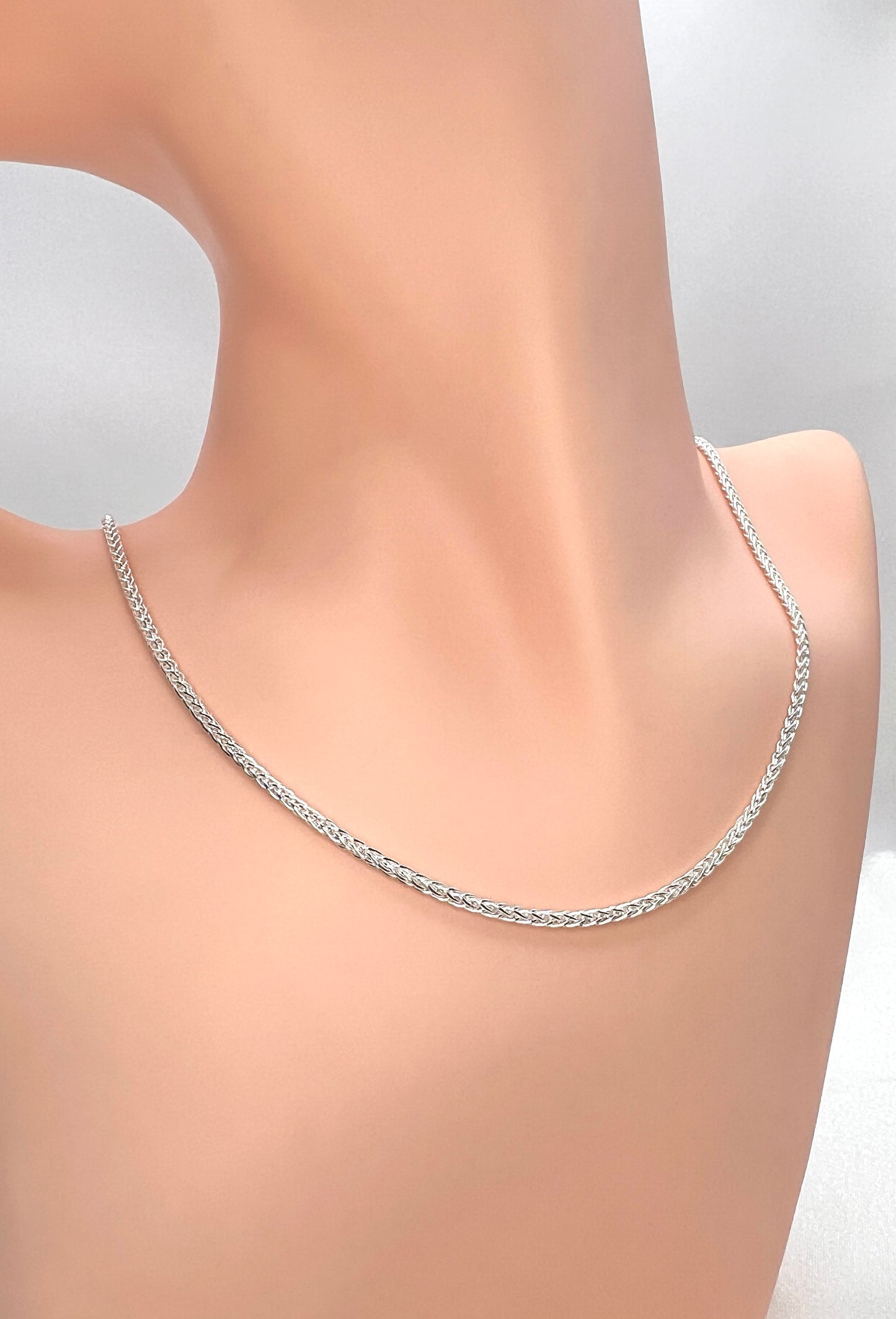 Solid 925 Sterling Silver Wheat Chain, Woven Spiga Link Necklace for Men & Women, Premium Solid Silver Braided Chain for Charms and Crosses