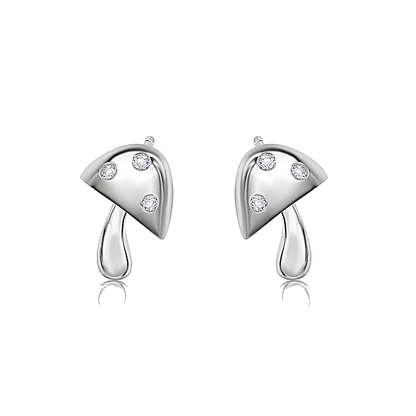 Solid 925 Sterling Silver Mushroom Studs, Tiny Silver Mushroom Earrings, Cute Nature Inspired Dainty Studs, Premium Crystal Toadstool Studs