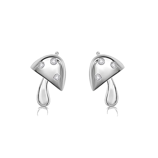 Solid 925 Sterling Silver Mushroom Studs, Tiny Silver Mushroom Earrings, Cute Nature Inspired Dainty Studs, Premium Crystal Toadstool Studs