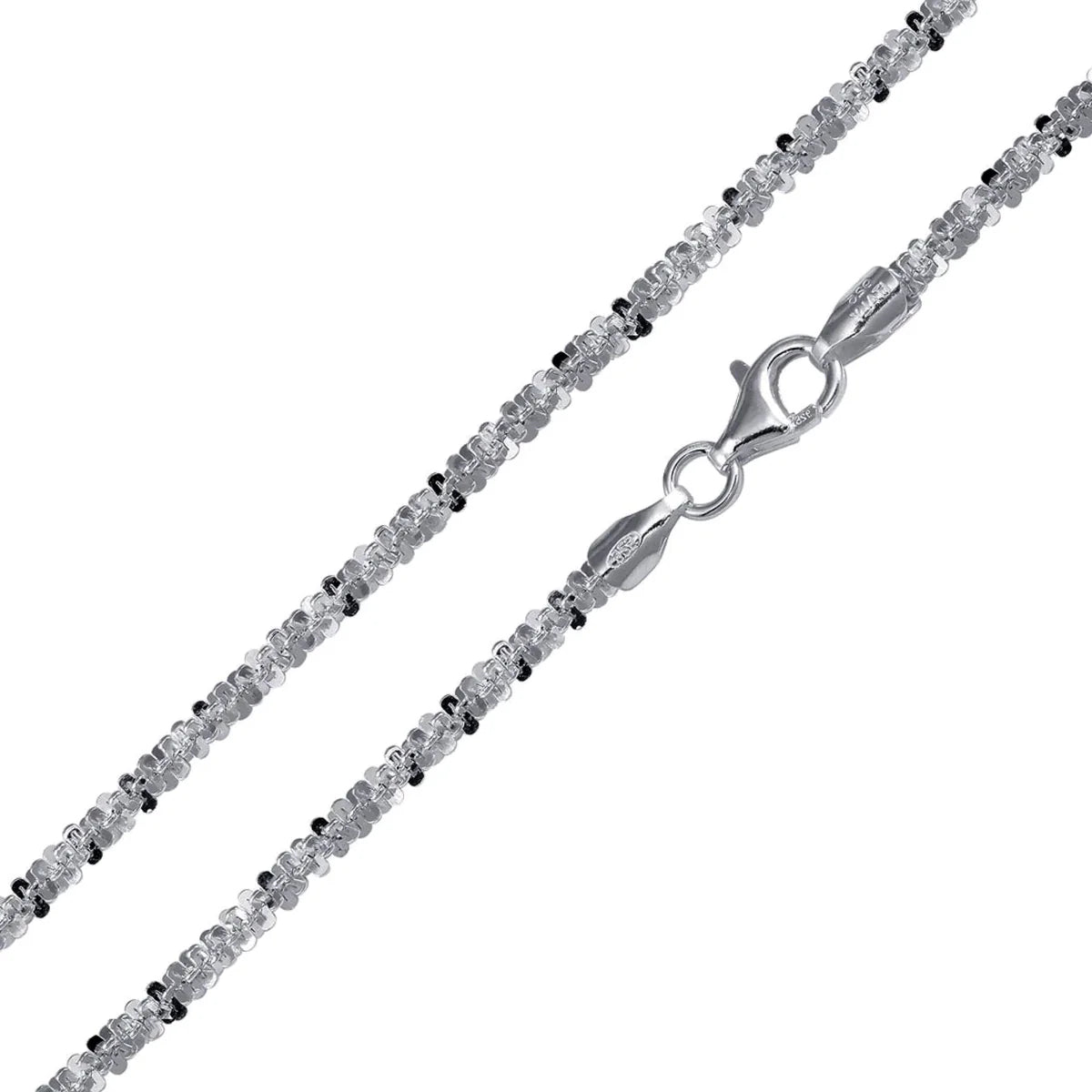 Solid 925 Sterling Silver Fluff Chain, High Polish Textured Statement Necklace for Men & Women, Dainty Puffed Link Pendant Chain
