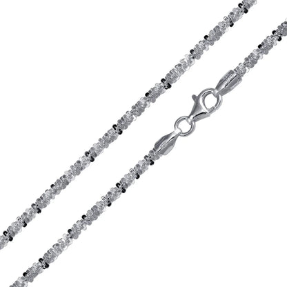Solid 925 Sterling Silver Fluff Chain, High Polish Textured Statement Necklace for Men & Women, Dainty Puffed Link Pendant Chain