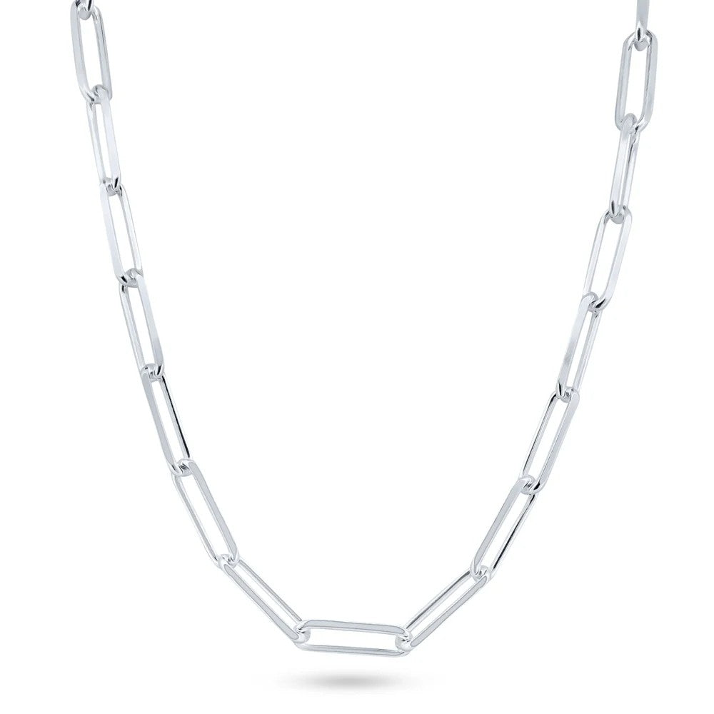 Solid 925 Sterling Silver Paperclip Chain, Diamond Cut Flat Edge Link Necklace for Men & Women, Premium Solid Silver Link Chain for Charms