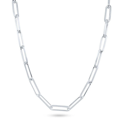 Solid 925 Sterling Silver Paperclip Chain, Diamond Cut Flat Edge Link Necklace for Men & Women, Premium Solid Silver Link Chain for Charms