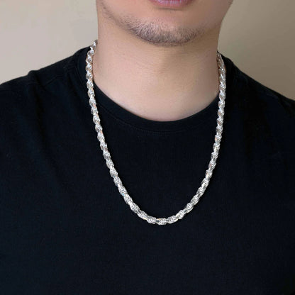 Solid 925 Sterling Silver Diamond Cut Rope Chain, High Polish Twisted Braid Necklace for Men & Women, Premium Silver Rope Chain Necklace