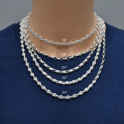 Solid 925 Sterling Silver Puffed Mariner Chain, Semi Solid Thick Anchor Link Necklace for Men & Women, Marine Link Chain for Large Pendants