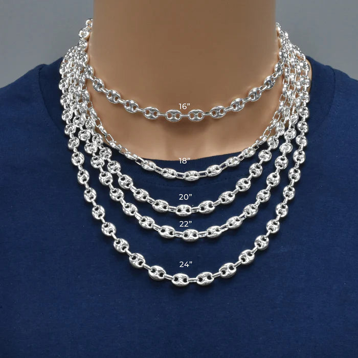 Solid 925 Sterling Silver Puffed Mariner Chain, Semi Solid Thick Anchor Link Necklace for Men & Women, Marine Link Chain for Large Pendants
