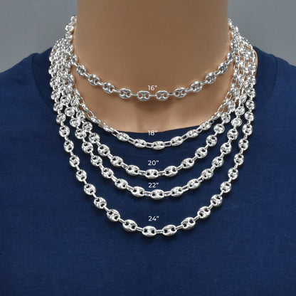 Solid 925 Sterling Silver Puffed Mariner Chain, Semi Solid Thick Anchor Link Necklace for Men & Women, Marine Link Chain for Large Pendants