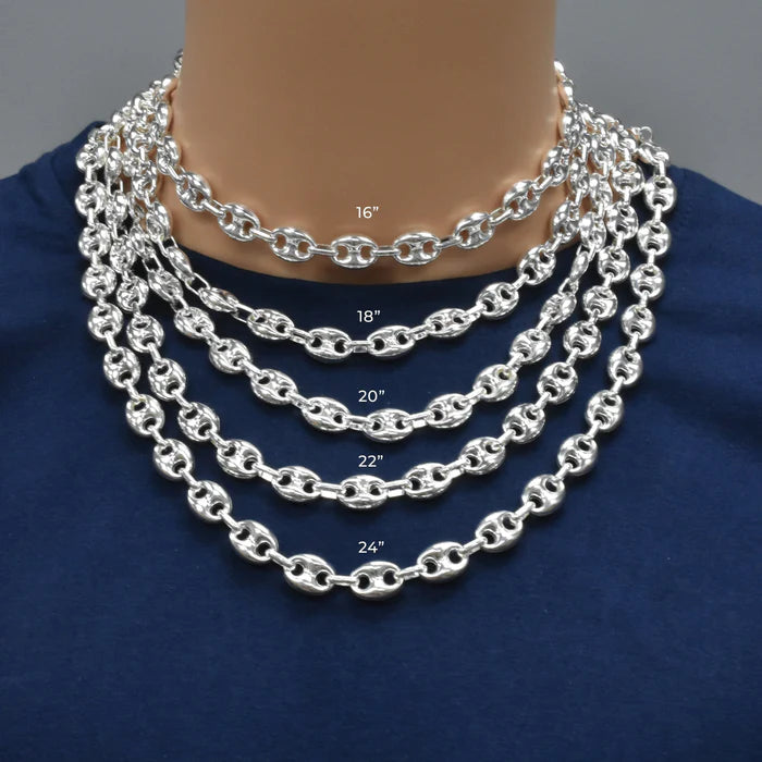 Solid 925 Sterling Silver Puffed Mariner Chain, Semi Solid Thick Anchor Link Necklace for Men & Women, Marine Link Chain for Large Pendants