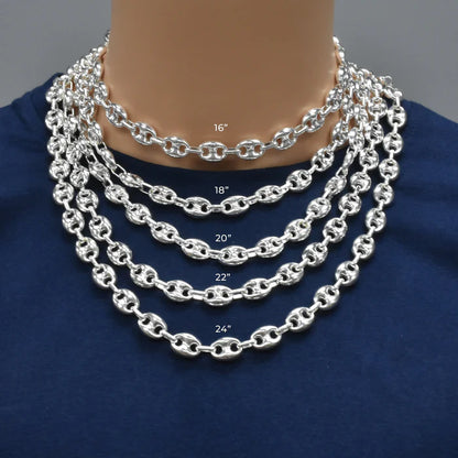 Solid 925 Sterling Silver Puffed Mariner Chain, Semi Solid Thick Anchor Link Necklace for Men & Women, Marine Link Chain for Large Pendants