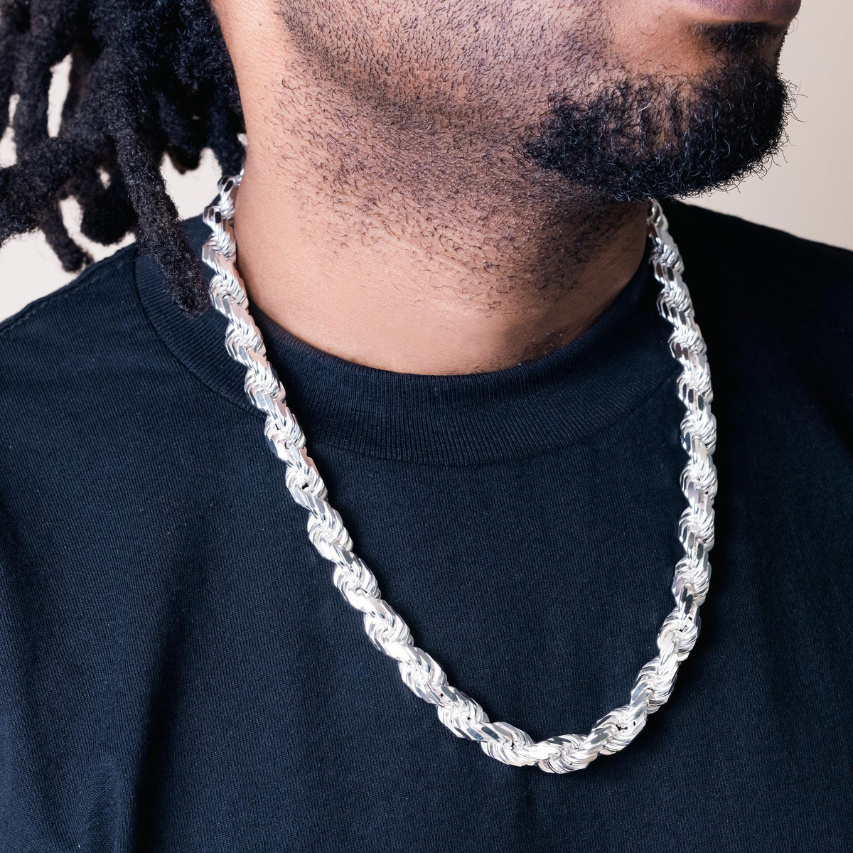 Solid 925 Sterling Silver Diamond Cut Rope Chain, High Polish Twisted Braid Necklace for Men & Women, Premium Silver Rope Chain Necklace