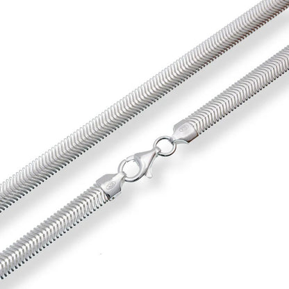925 Sterling Silver Herringbone Style Snake Necklace, Flexible Ribbon Chain, High Polish Serpentine Necklace, Flexible Brazilian Link Chain