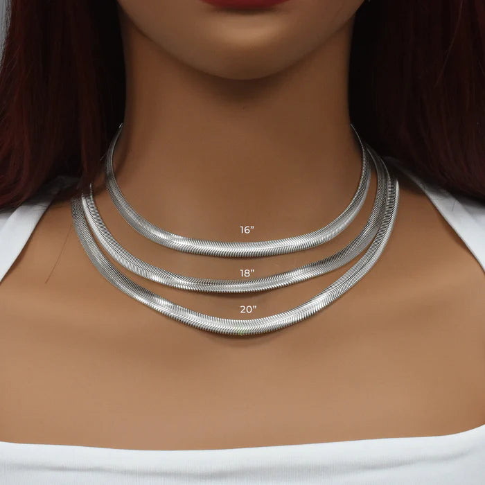 925 Sterling Silver Herringbone Style Snake Necklace, Flexible Ribbon Chain, High Polish Serpentine Necklace, Flexible Brazilian Link Chain