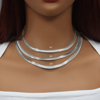 925 Sterling Silver Herringbone Style Snake Necklace, Flexible Ribbon Chain, High Polish Serpentine Necklace, Flexible Brazilian Link Chain