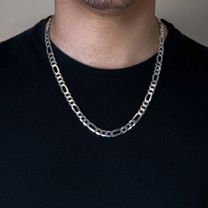 Solid 925 Sterling Silver Figaro Chain Necklace, Flat Curb Figaro, Classic 3+1 Link Necklace for Men & Women, Link Chain for Large Pendants