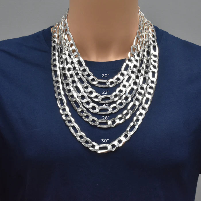 Sterling Silver Solid Figaro Chain, Classic Concave Figaro, Men's & Women's, Everyday Casual Wear, 3+1 Alternating Curb Chain
