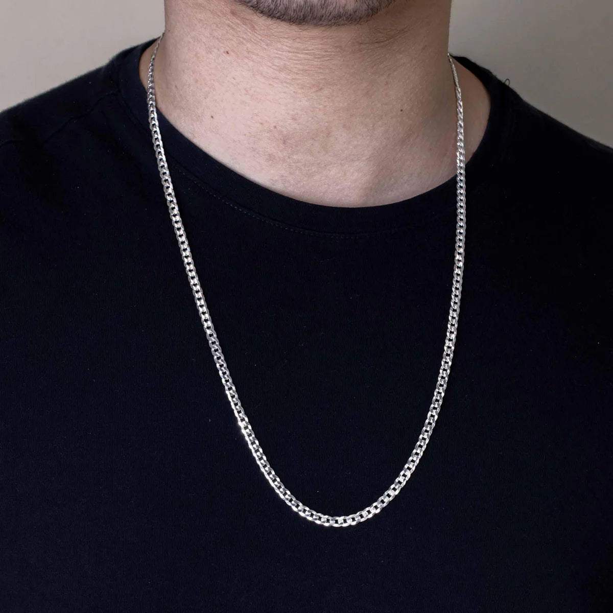 Solid 925 Sterling Silver Cuban Link Chain for all pendants, High Polish Flat Curb Necklace for Men & Women Thick Silver Curb Chain Necklace