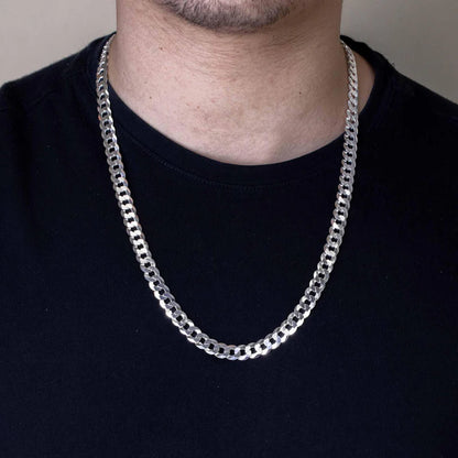 Solid 925 Sterling Silver Cuban Link Chain for all pendants, High Polish Flat Curb Necklace for Men & Women Thick Silver Curb Chain Necklace