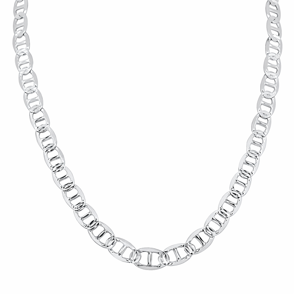 Solid 925 Sterling Silver Mariner Chain Reversible Diamond Cut & High Polish Anchor Link Necklace for Men and Women, Silver Mariner Necklace