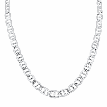 Solid 925 Sterling Silver Mariner Chain Reversible Diamond Cut & High Polish Anchor Link Necklace for Men and Women, Silver Mariner Necklace