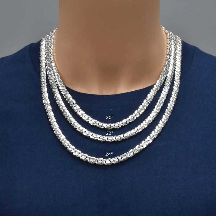 Solid 925 Sterling Silver Dollar Sign Curb Chain, Textured Flat Money Motif Link Necklace for Men & Women Custom Length Hip Hop Fine Jewelry