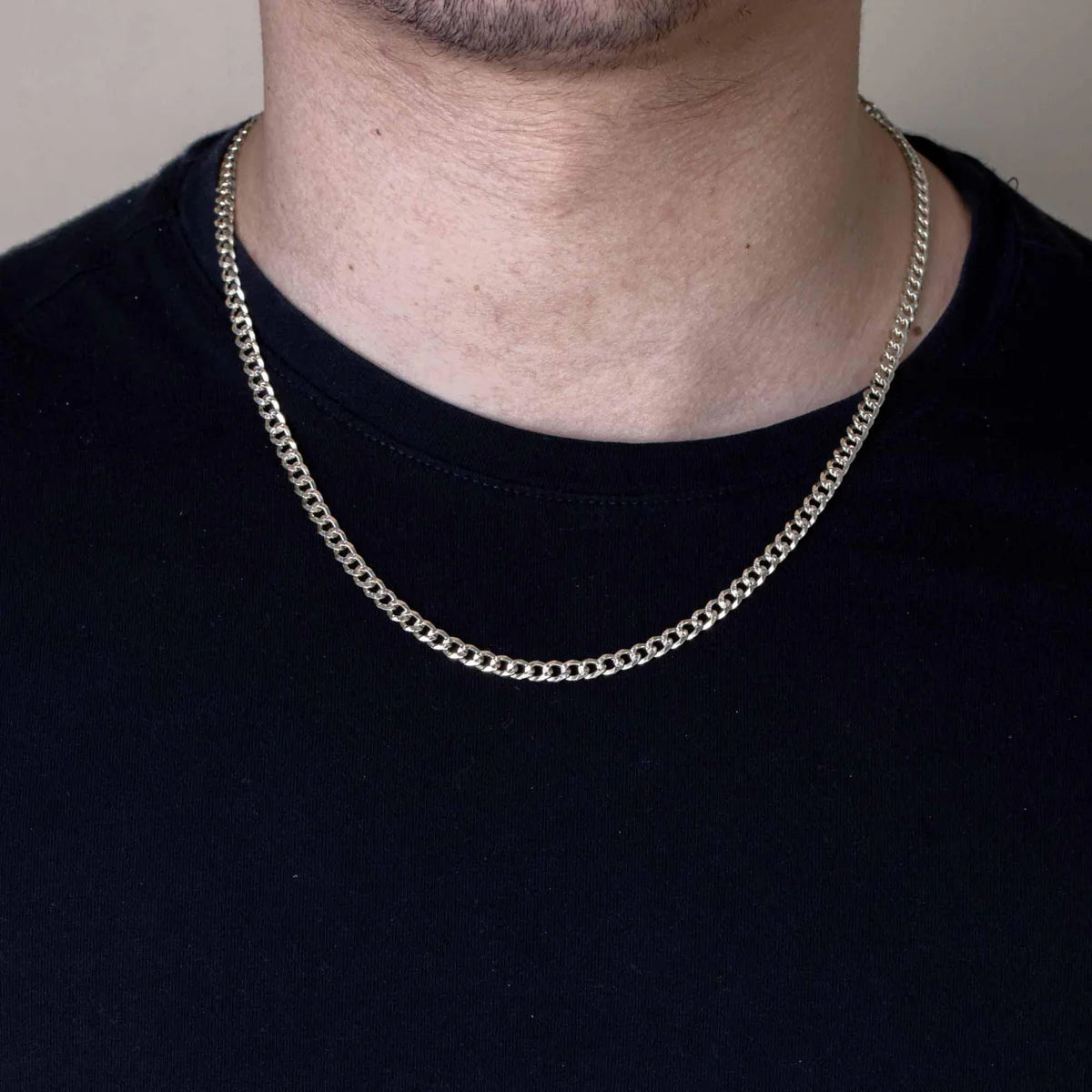 Solid 925 Sterling Silver Two Tone Curb Chain, 14K Gold & Rhodium Plated Diamond Cut Link Necklace, Mixed Metal Flat Cuban Chain 4.3mm 6.5mm
