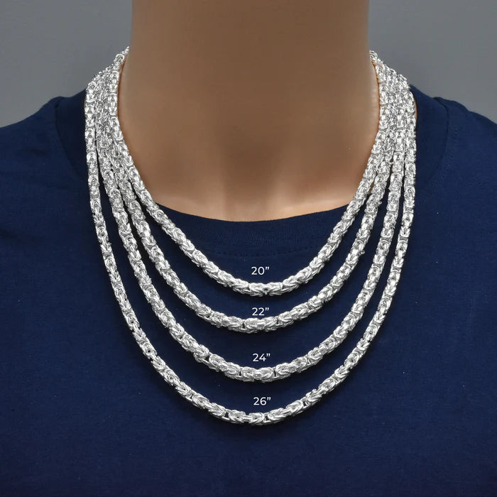 Solid 925 Sterling Silver Square Byzantine Chain, Four Sided Box Woven Kings Braid Necklace for Men & Women Semi Solid Heavy Boxy Link Chain