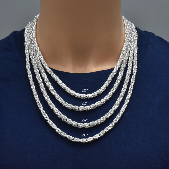 Solid 925 Sterling Silver Square Byzantine Chain, Four Sided Box Woven Kings Braid Necklace for Men & Women Semi Solid Heavy Boxy Link Chain