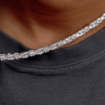 Solid 925 Sterling Silver Square Byzantine Chain, Four Sided Box Woven Kings Braid Necklace for Men & Women Semi Solid Heavy Boxy Link Chain