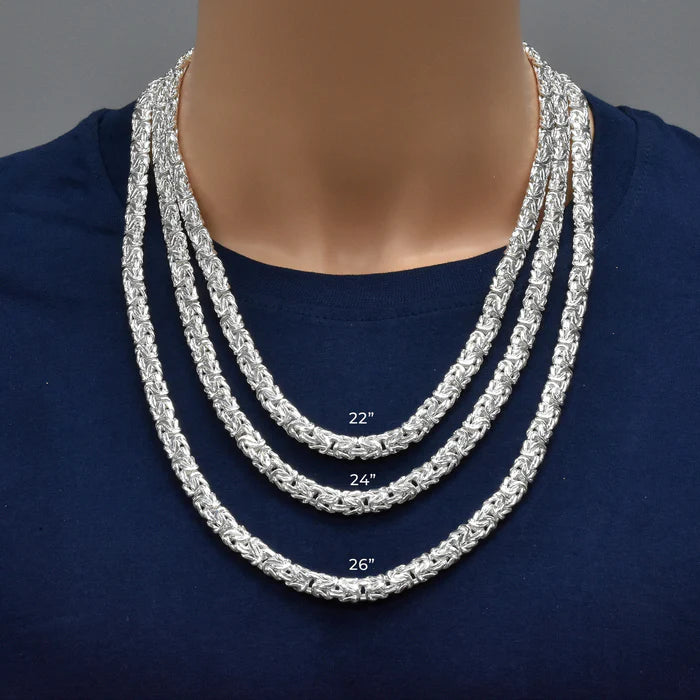 925 Sterling Silver Handmade Flat Byzantine Chain, Premium Silver Kings Braid Chain for Men & Women, Bold 8.1mm-11.1mm Woven Link Necklace