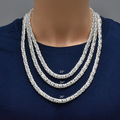 925 Sterling Silver Handmade Flat Byzantine Chain, Premium Silver Kings Braid Chain for Men & Women, Bold 8.1mm-11.1mm Woven Link Necklace