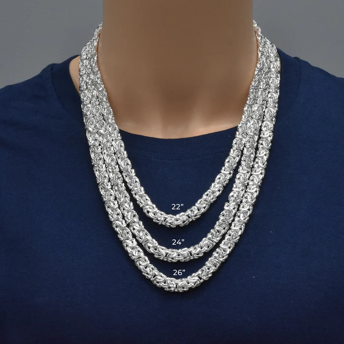 925 Sterling Silver Handmade Flat Byzantine Chain, Premium Silver Kings Braid Chain for Men & Women, Bold 8.1mm-11.1mm Woven Link Necklace