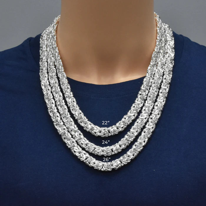 925 Sterling Silver Handmade Flat Byzantine Chain, Premium Silver Kings Braid Chain for Men & Women, Bold 8.1mm-11.1mm Woven Link Necklace