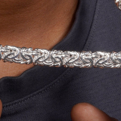 925 Sterling Silver Handmade Flat Byzantine Chain, Premium Silver Kings Braid Chain for Men & Women, Bold 8.1mm-11.1mm Woven Link Necklace