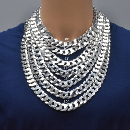 Solid 925 Sterling Silver Cuban Link Chain for all pendants, High Polish Flat Curb Necklace for Men & Women Thick Silver Curb Chain Necklace