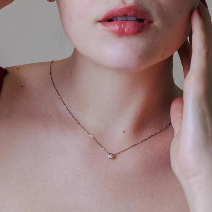 Sterling Silver & Gold Plated Dainty Heart Necklace with Seamless Heart Shaped Cubic Zirconia Stone