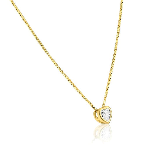 Sterling Silver & Gold Plated Dainty Heart Necklace with Seamless Heart Shaped Cubic Zirconia Stone