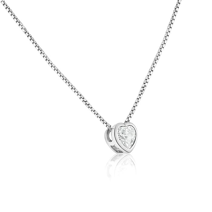 Sterling Silver & Gold Plated Dainty Heart Necklace with Seamless Heart Shaped Cubic Zirconia Stone